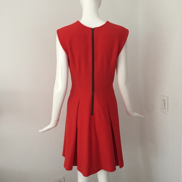 tracy reese coral red fit flare pleated dress - Picture 5 of 6